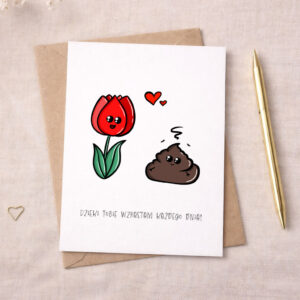 Kartka walentynkowa z kwiatkiem i kupą "dzięki Tobie wzrastam każdego dnia"